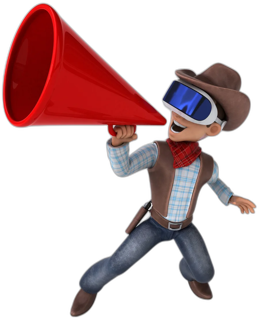 3D character with a megaphone promoting a brand — digital marketing